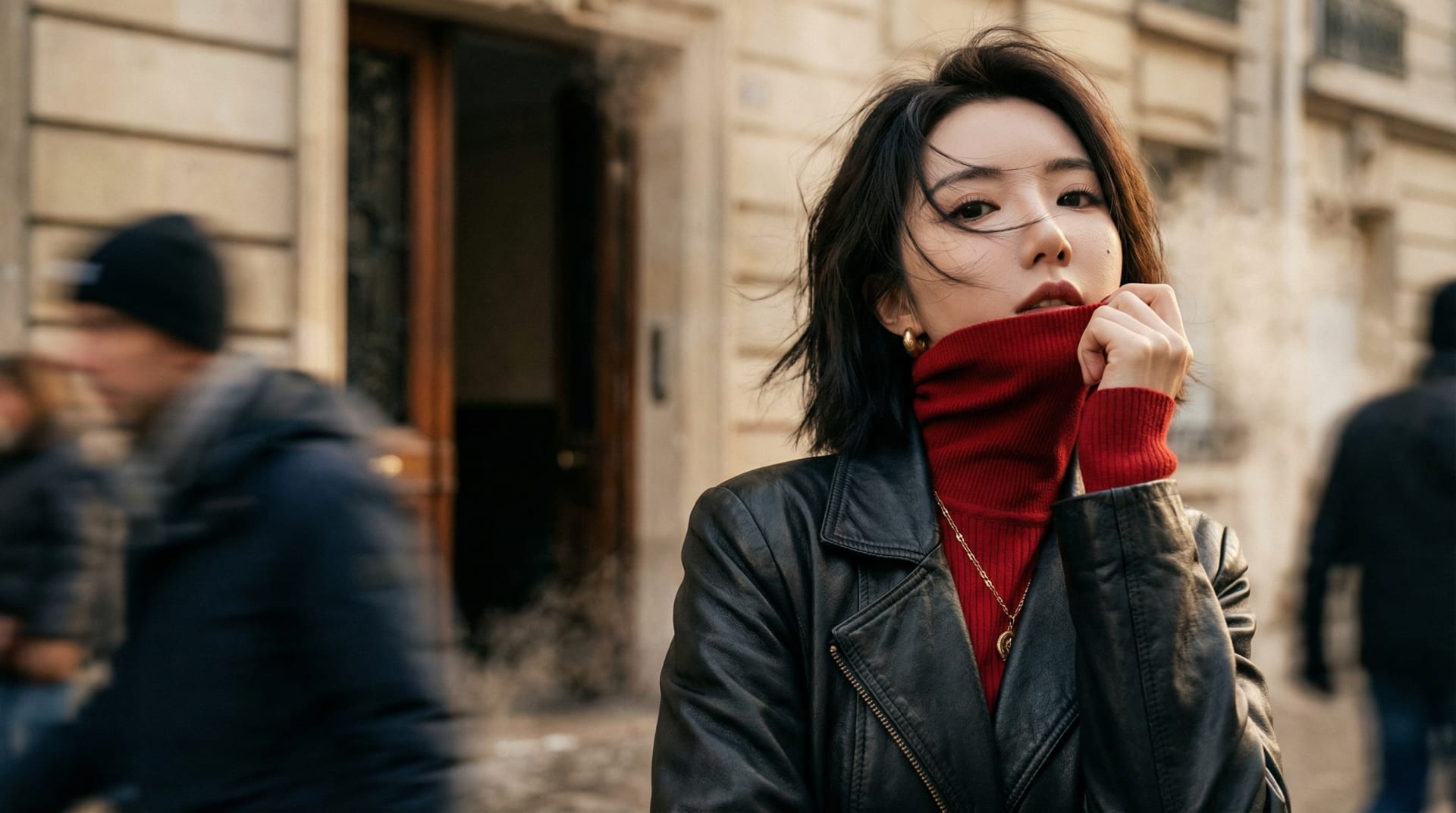 冬日街头电影感肖像