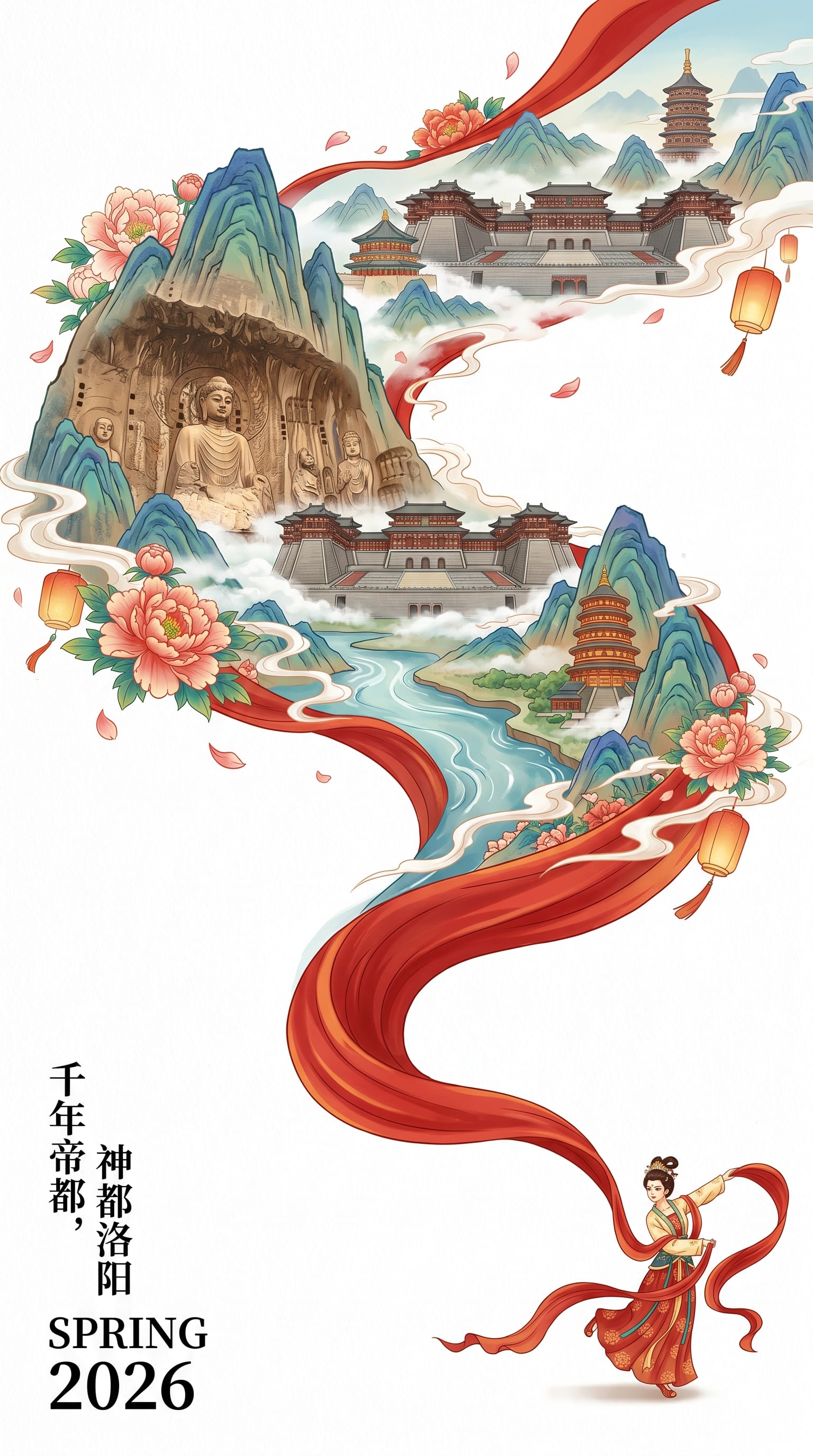 2026城市宣传海报：红绸山水