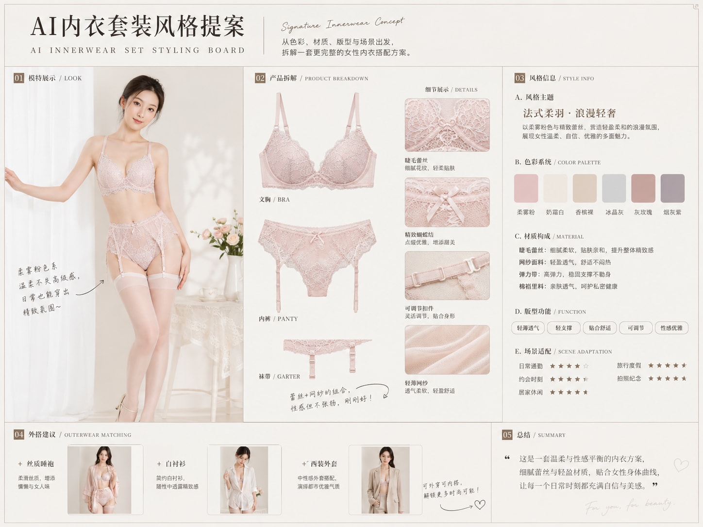 AI内衣套装风格提案：品牌提案板