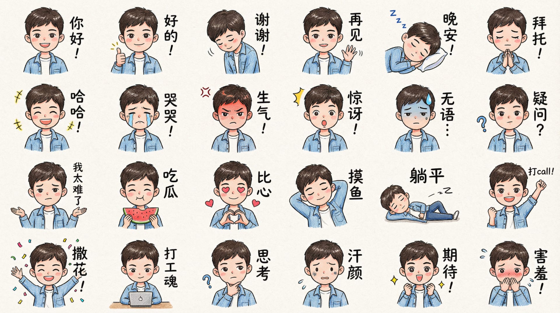 彩色手绘风格表情包