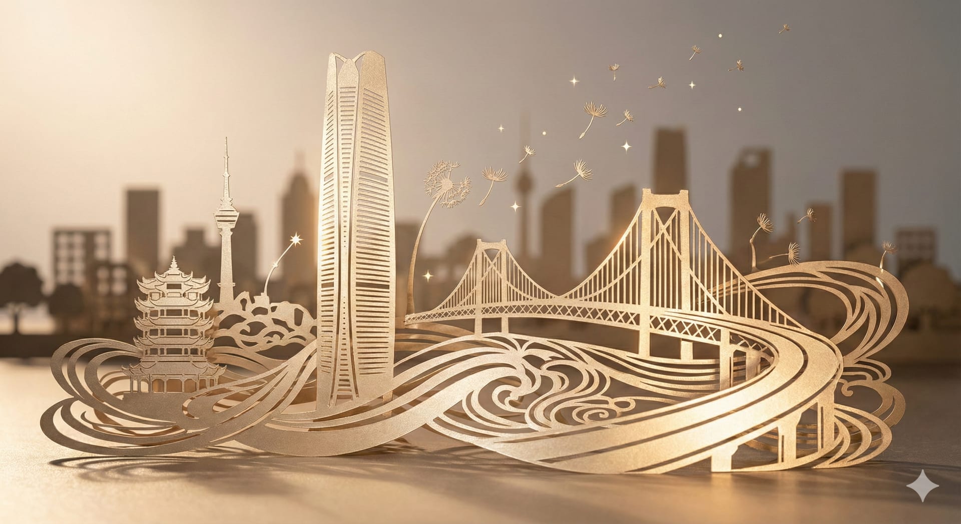 现代都市光影剪纸