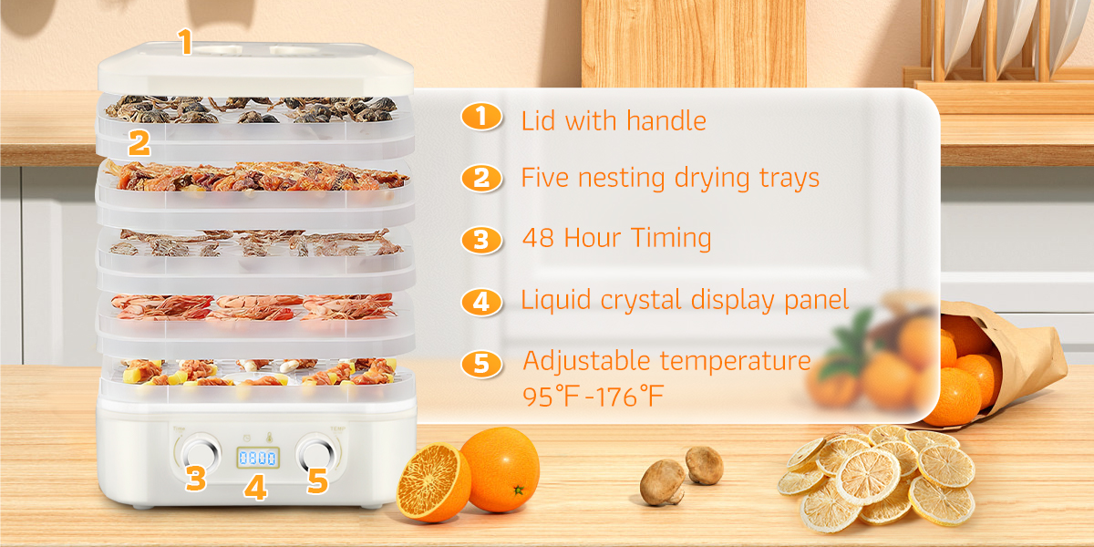 Ausegia 12 Trays Large Food Dehydrator Family Version Vegetables Fruit Meat  68°f-194°f Accurate Temperature Control, 1200w High-power Powerful Drying