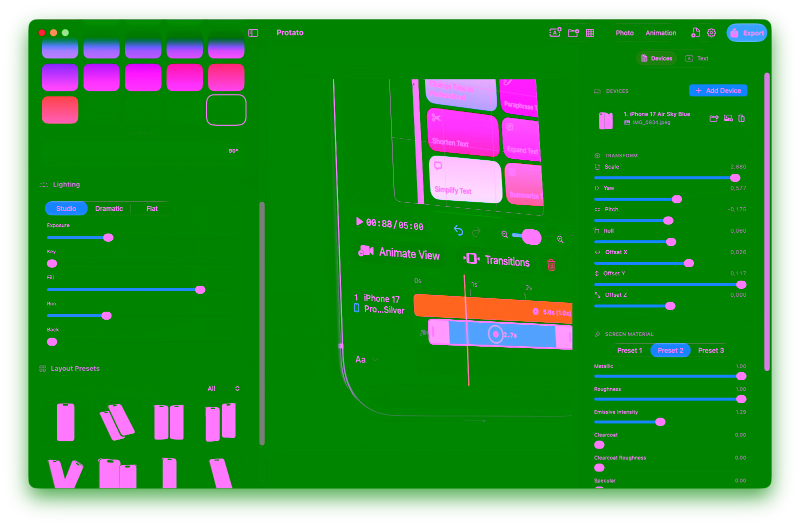 Material & reflection control