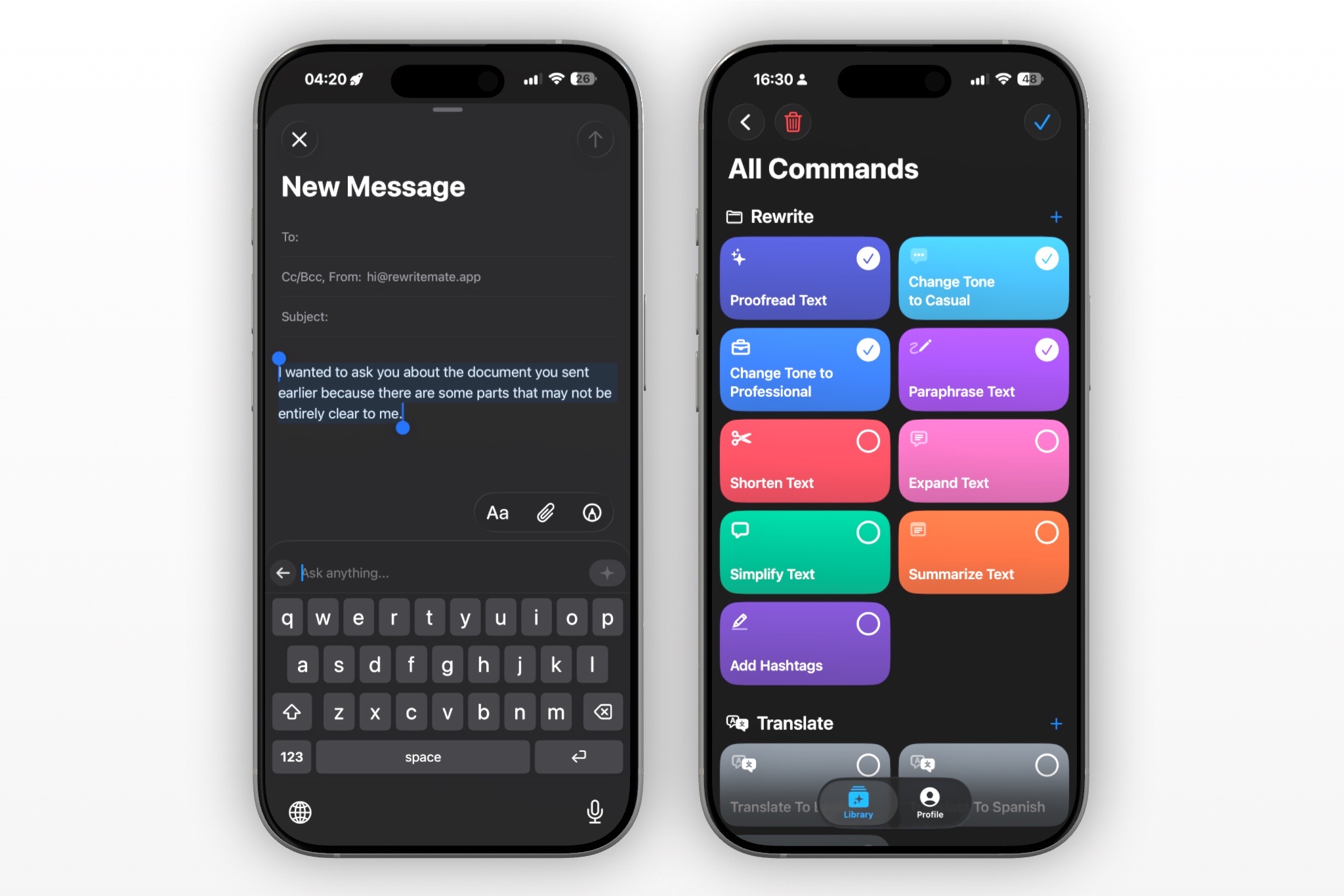 RewriteMate: Ask AI & Custom Commands