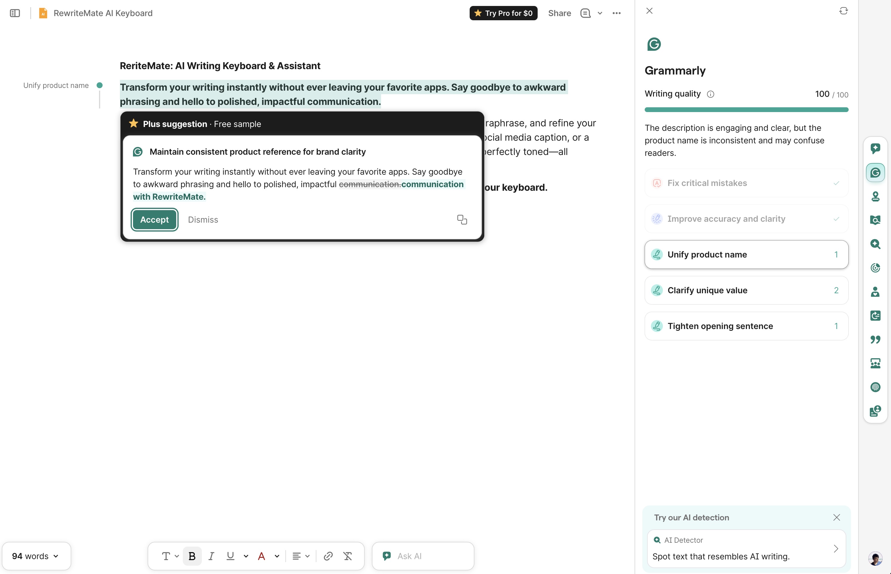 Grammarly Writing App