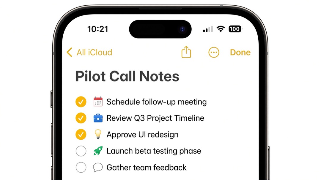 Meeting notes in Notes mockup
