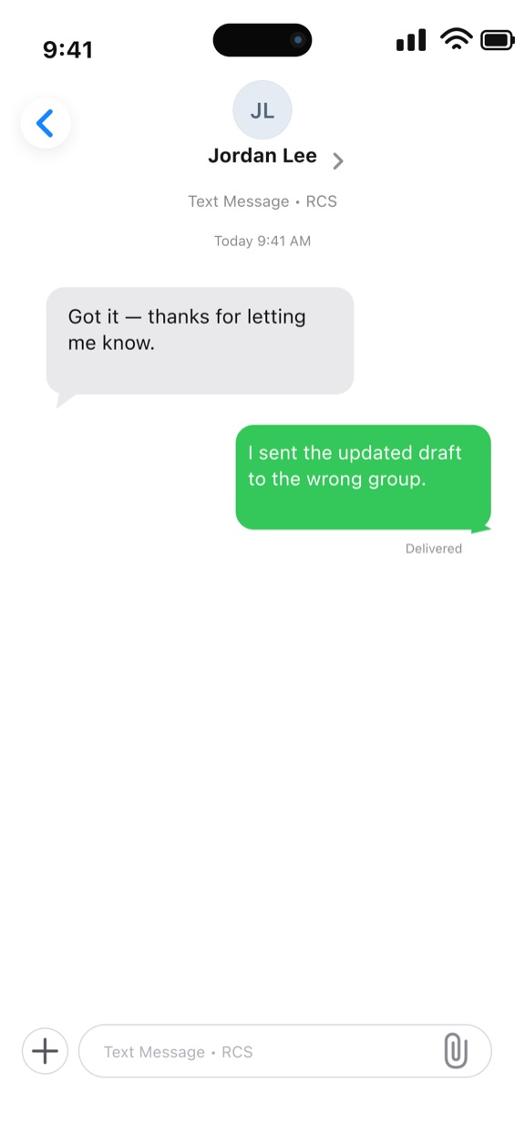 Green RCS message bubble
