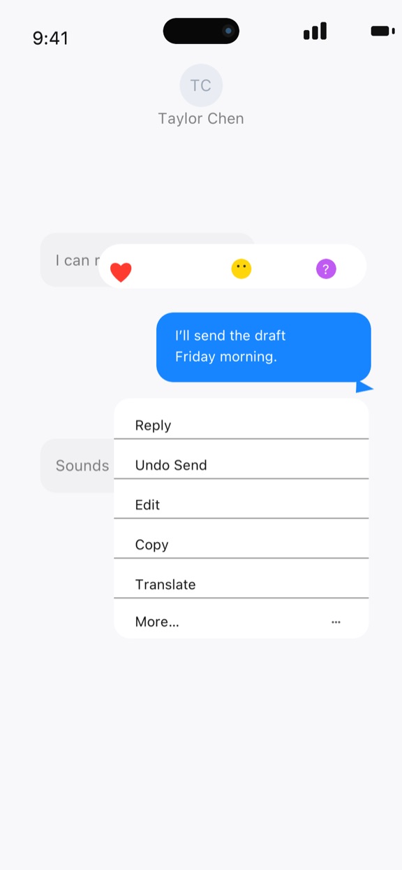iMessage Undo Send menu