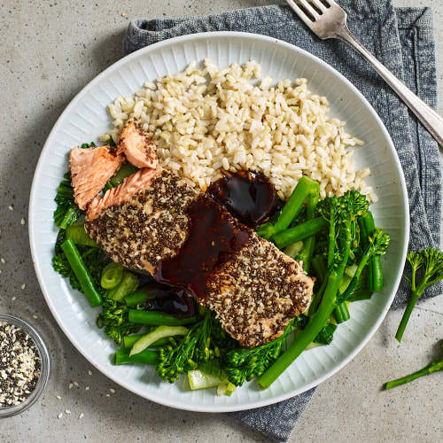 Calories in My Muscle Chef Chia Crusted Salmon with Soy Glaze