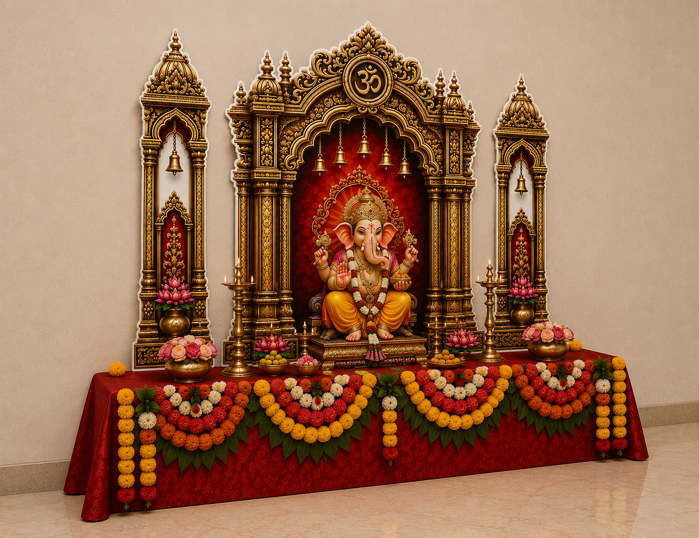 Elegant Temple Bell Golden Ganesh Makhar 2