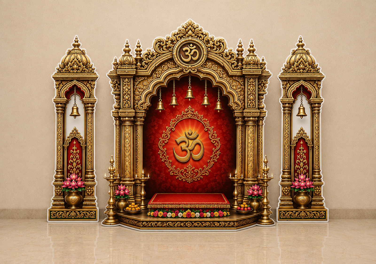 Elegant Temple Bell Golden Ganesh Makhar 3