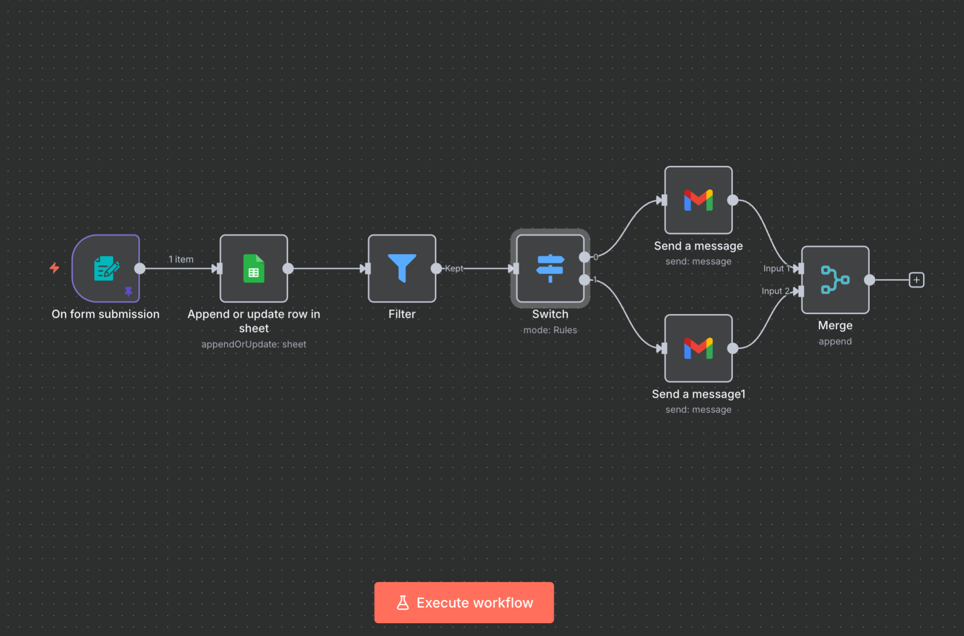 n8n workflow automation platform showing connected nodes and data flow