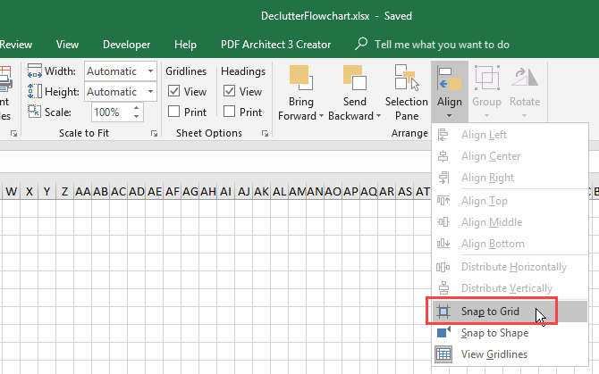 microsoft excel snap to grid