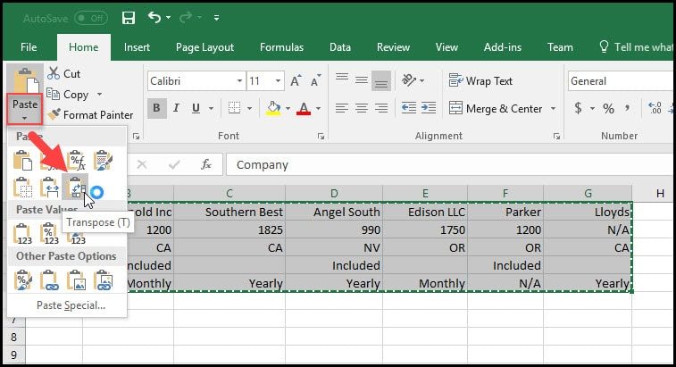 How to Transpose Columns to Rows Use Paste Special in Excel