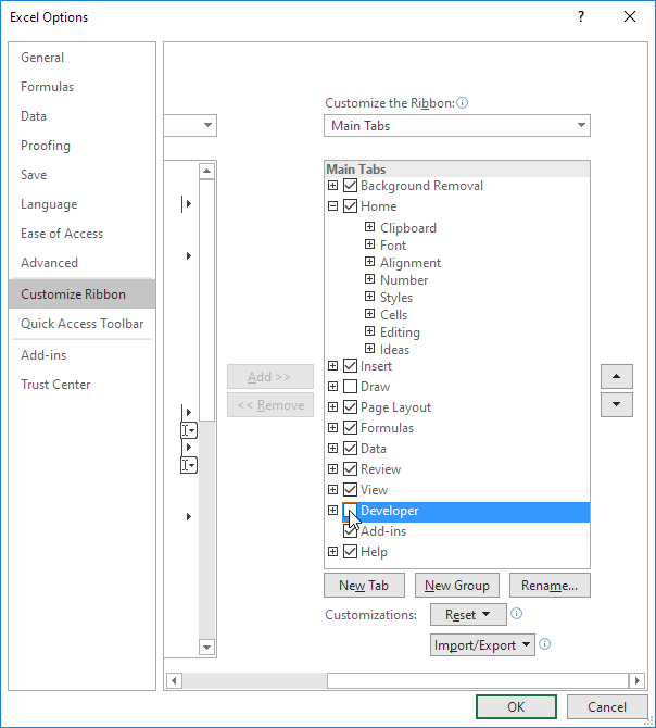 developer tab excel 2011