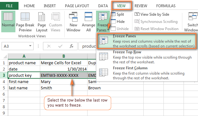 freeze panes in excel