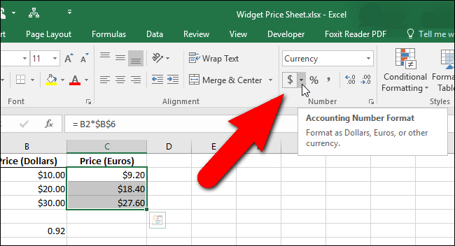 excel accounting with cents reformatted to display dollars