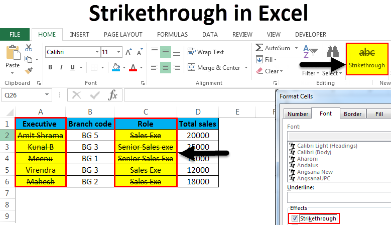 How To Add A Line Through Text In Excel