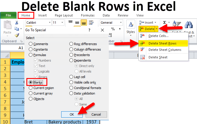 How to delete blank rows or rows that contain blank cells