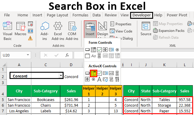 How to create a custom search box in Excel