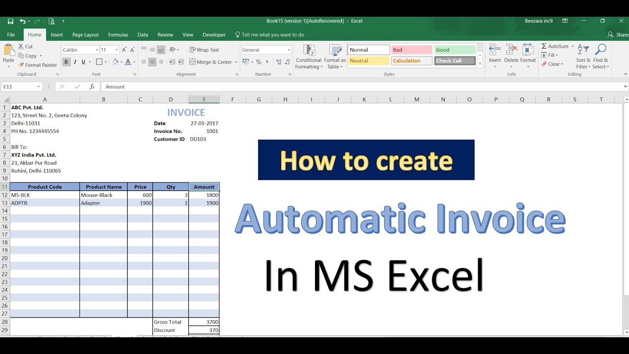 How to automate the generation of invoices in Excel