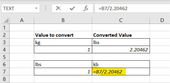 How to Convert kg to lbs in excel