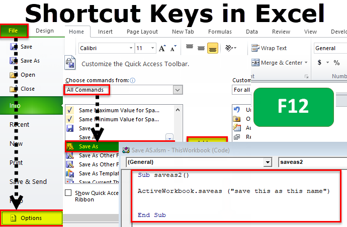 Save As Shortcut in Excel : F12 to display the Save As dialog box