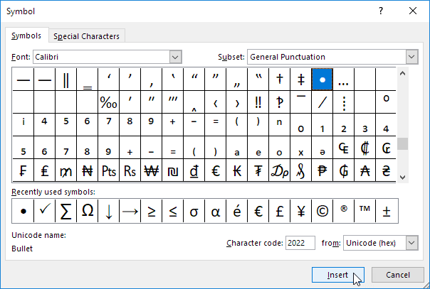 keyboard shortcut bullet point chrome