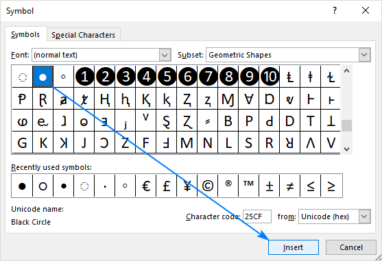 keyboard shortcut for bullet points in word