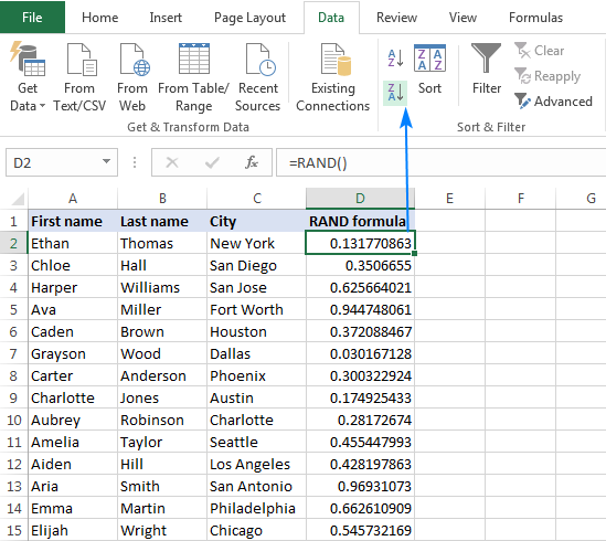 how to do a random sort in excel