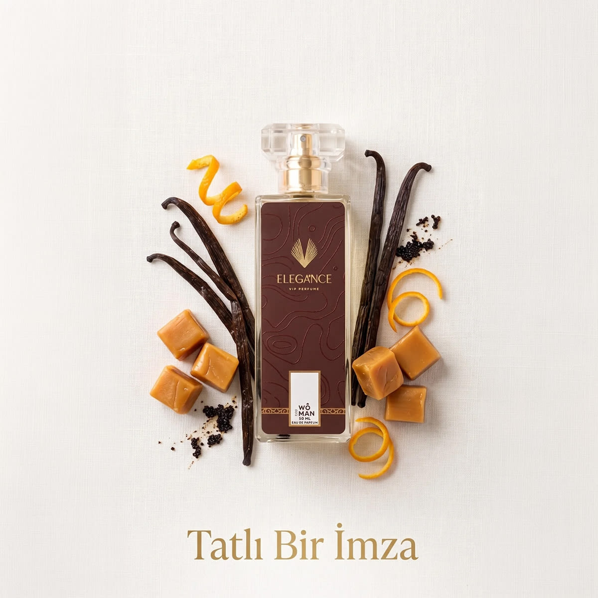 Lira Gourmand Parfüm 50 ml – Karamelli, Vanilyalı ve Portakallı Kadın Parfümü