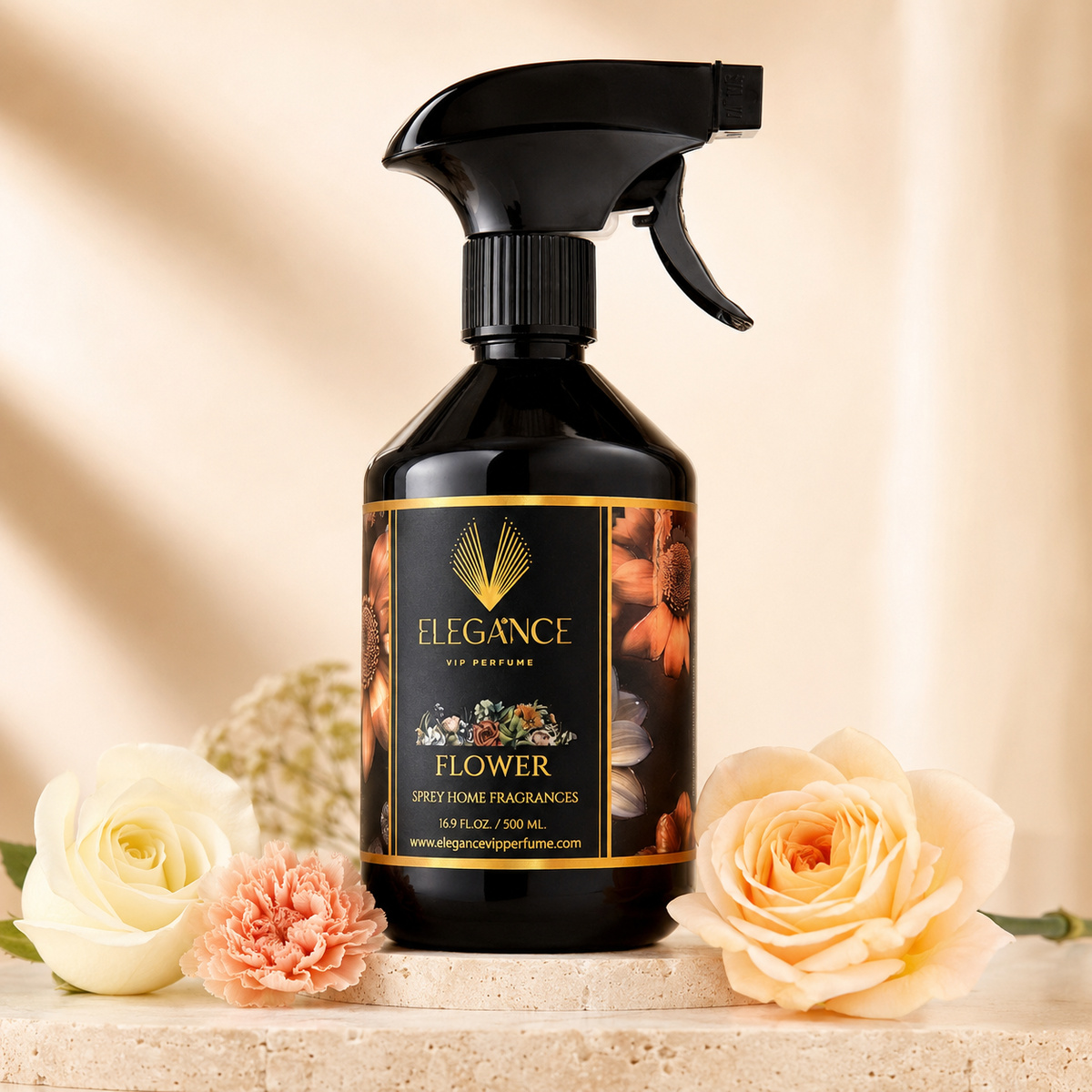 Flower Oda ve Ortam Kokusu Sprey 500 ml – Çiçeksi, Ferah ve Yüksek Performanslı Koku | Elegance Home Fragrance