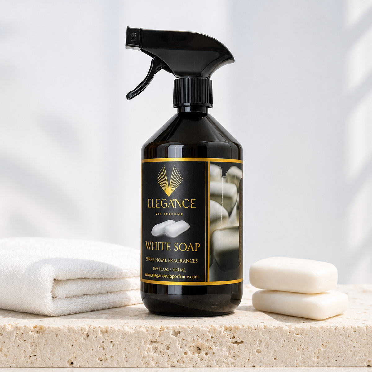 White Soap Oda ve Ortam Kokusu Sprey 500 ml – Temiz, Pudralı ve Yüksek Performanslı Koku | Elegance Home Fragrance
