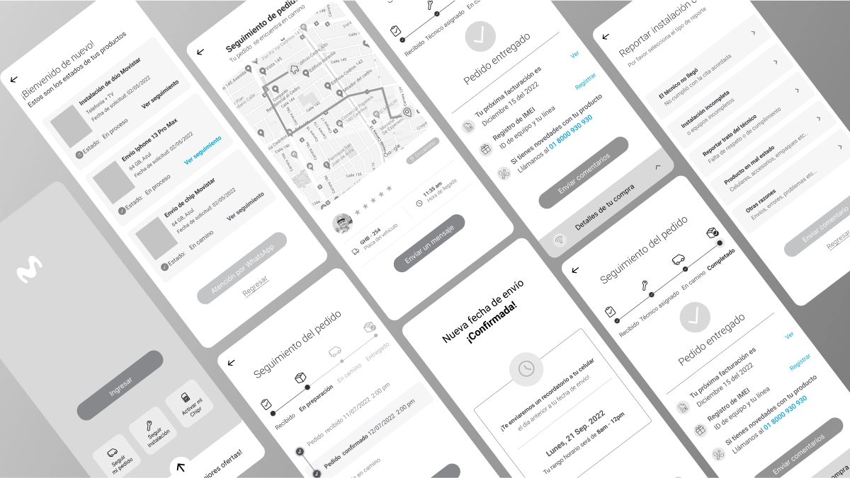 Wireframes and prototypes of the tracking timeline