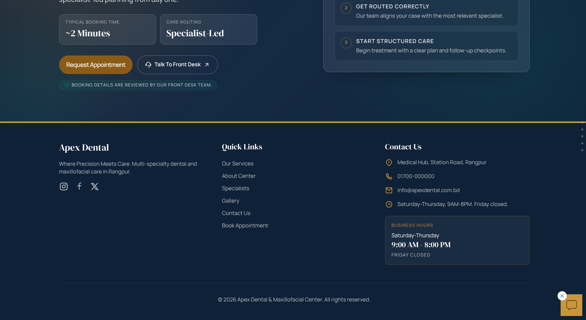Apex Dental footer and contact section