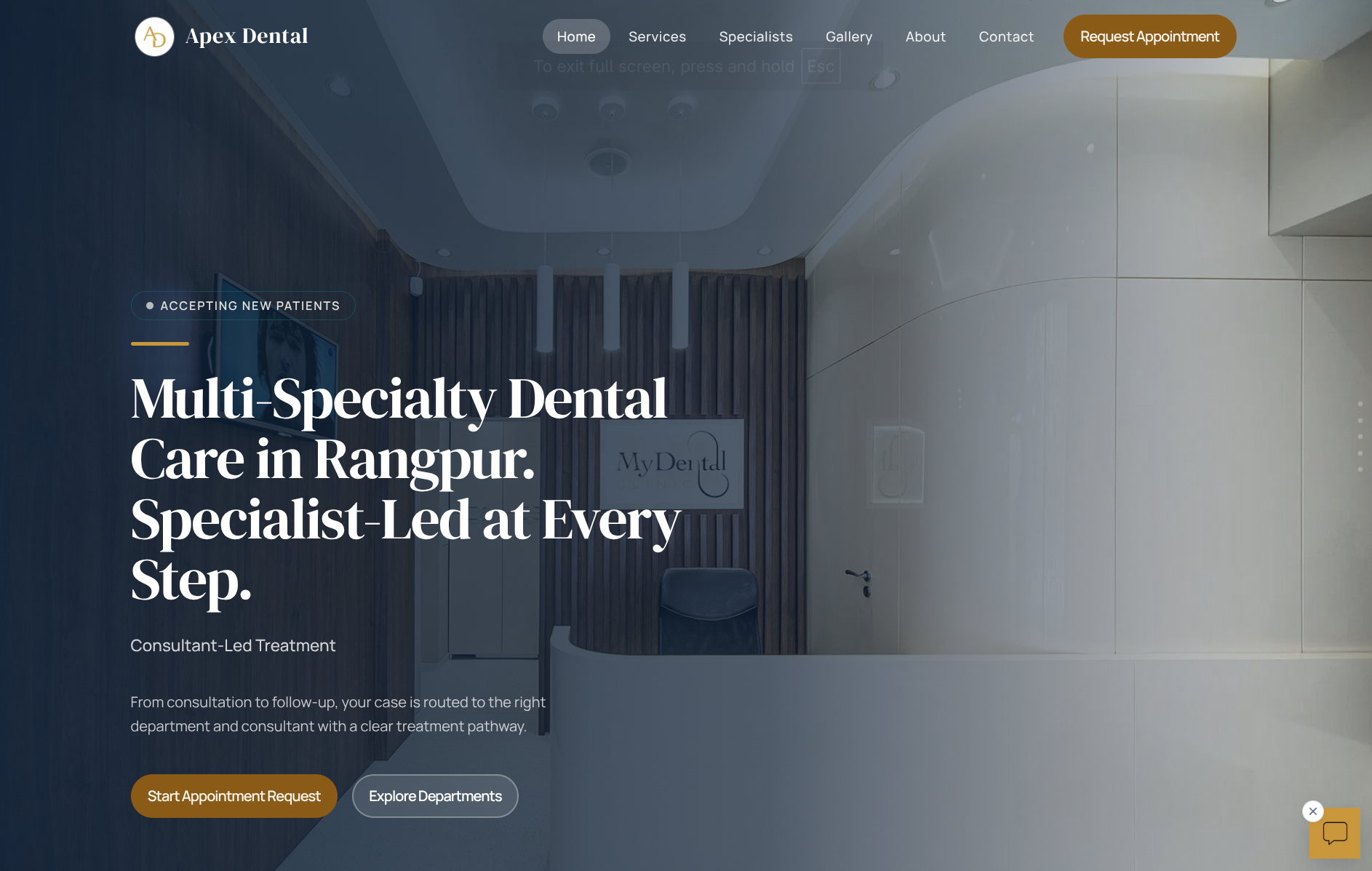 Apex Dental homepage landing screen