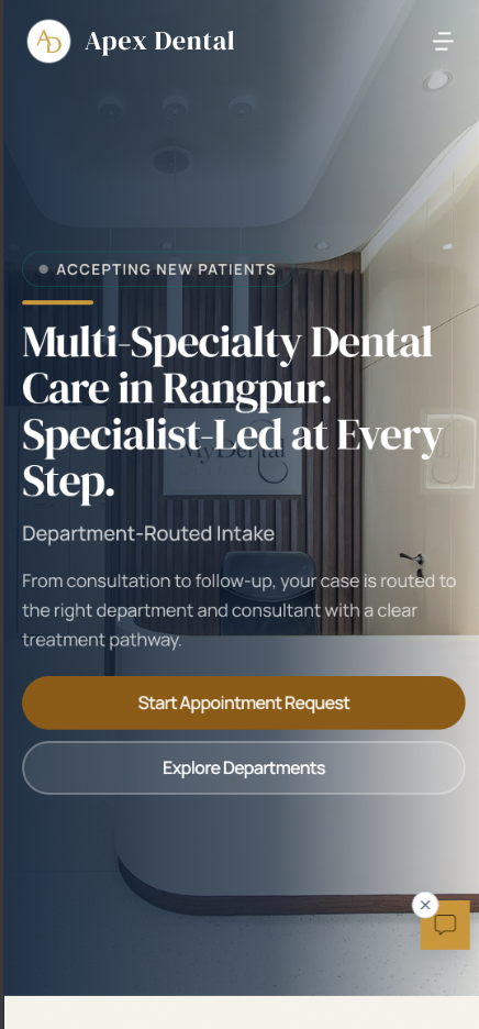 Apex Dental mobile homepage view