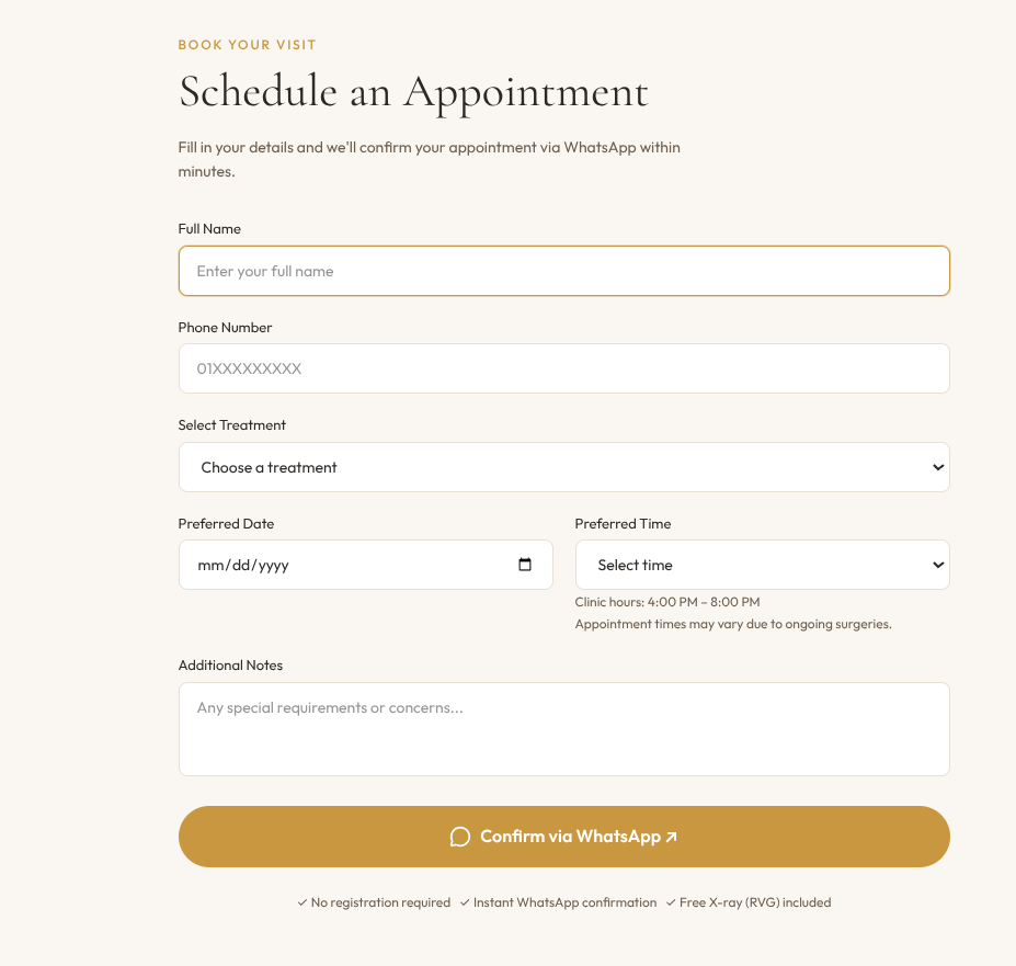 Dr. Musa Dental appointment booking card