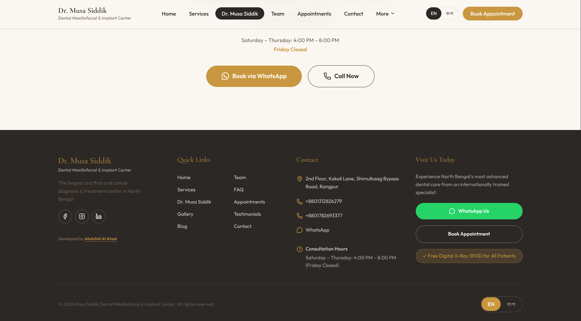 Dr. Musa Dental footer and contact section