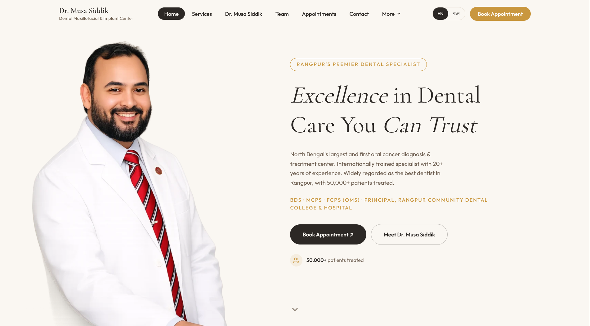 Dr. Musa Siddik Dental Center homepage screenshot
