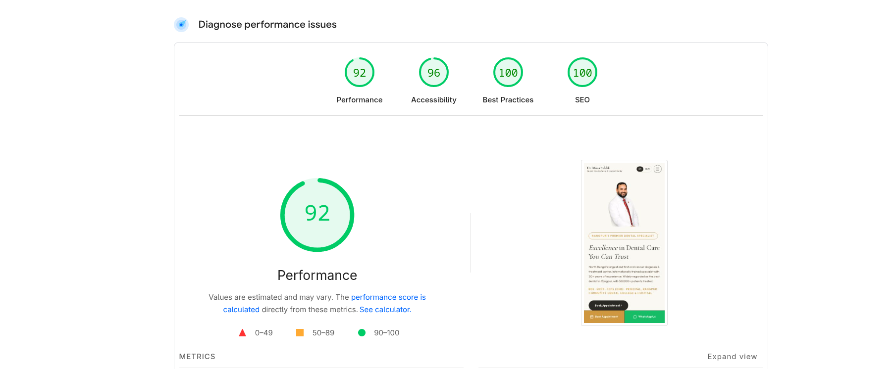 Dr. Musa Dental mobile Lighthouse report