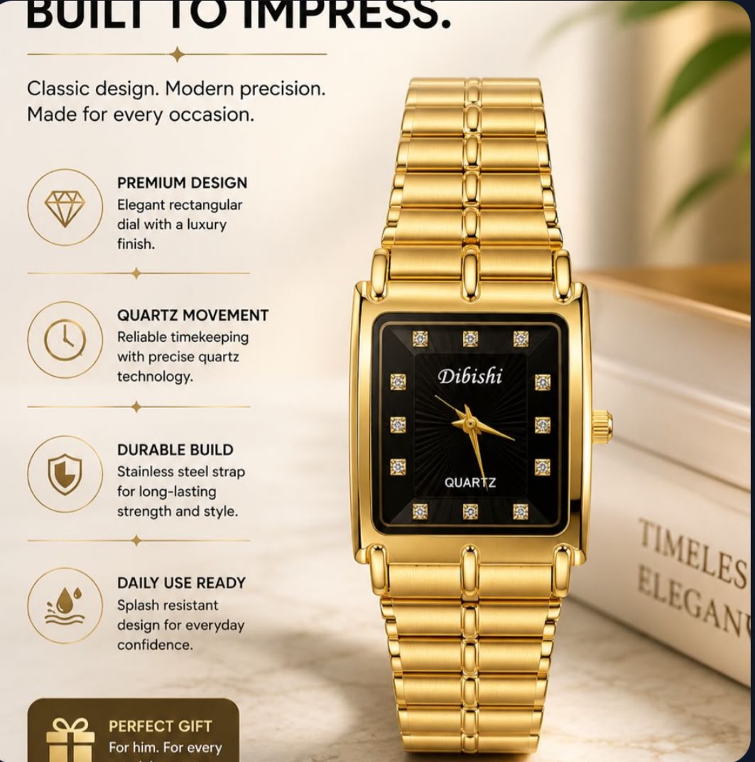 Gold quartz watch