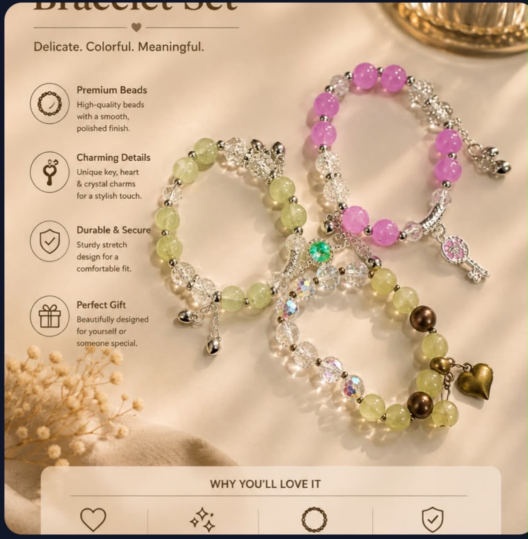 Beaded charm bracelet 1pcs