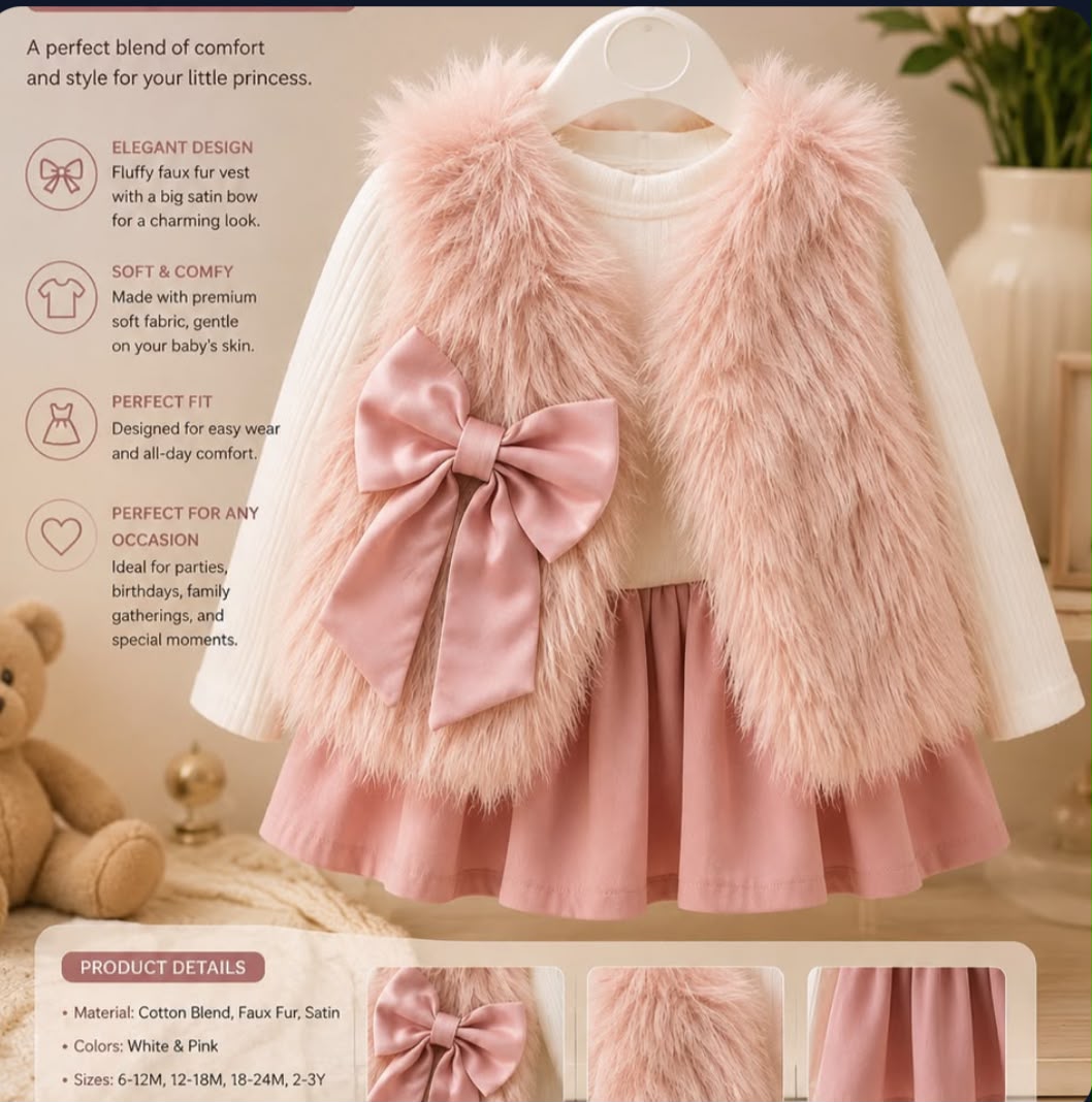 Furry bow dress set