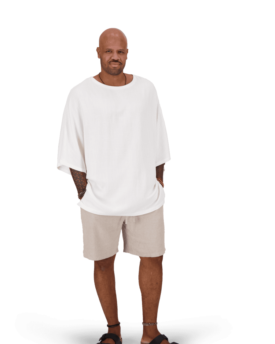 KALAHARI weisses Leinen-T-Shirt, Rückansicht