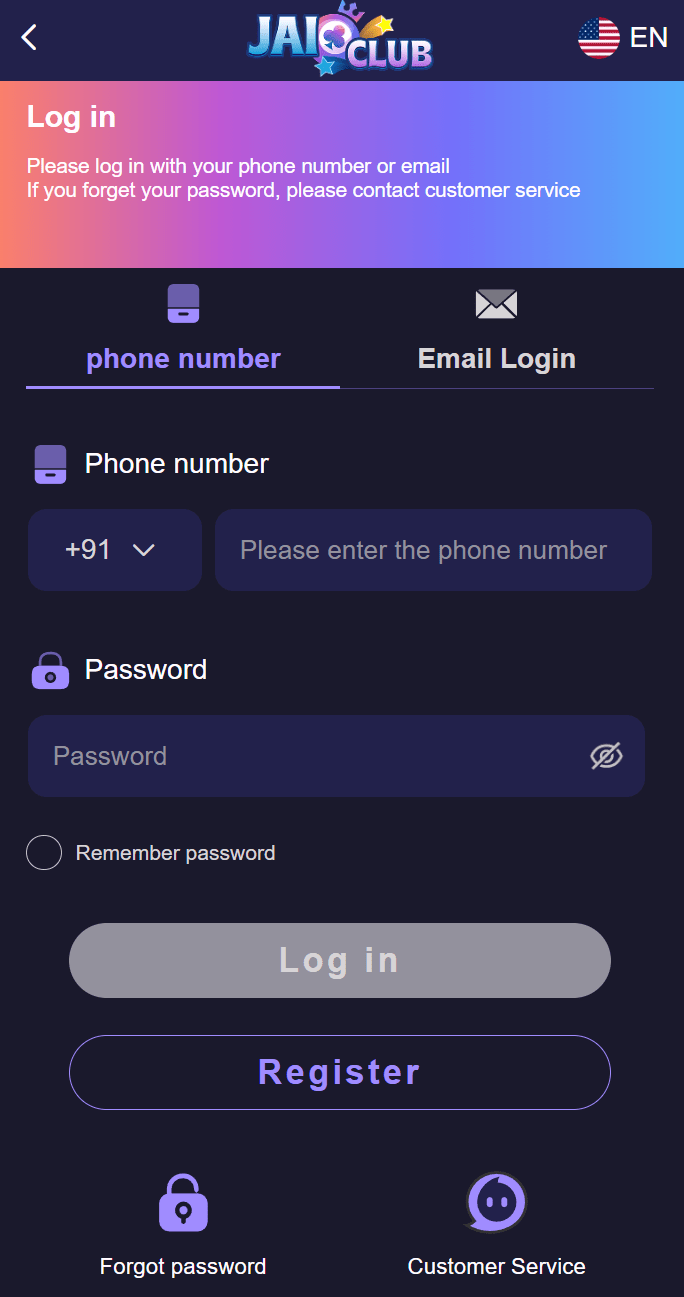 Jai Club Game Category Selection Interface