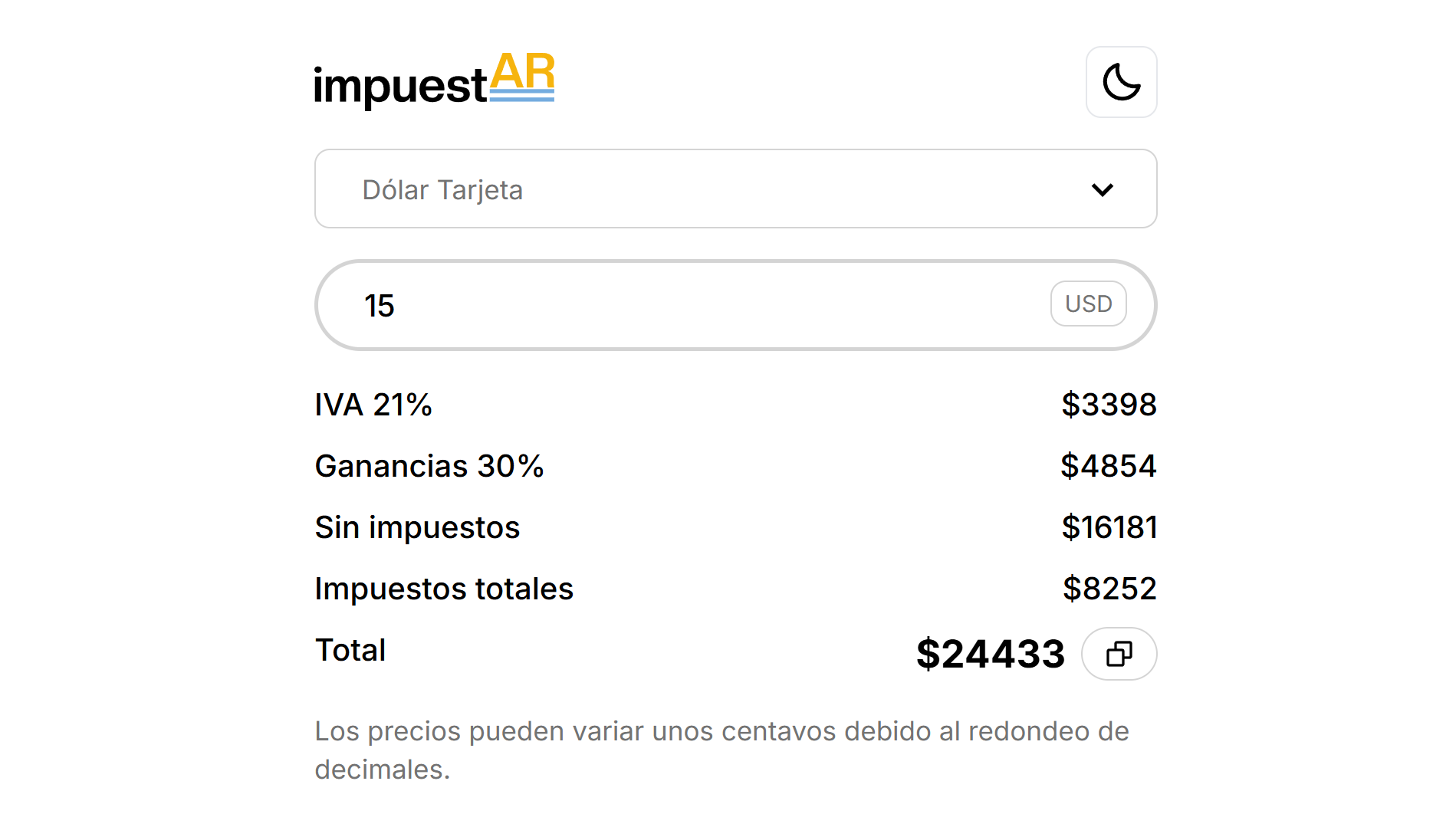 Prices calculator