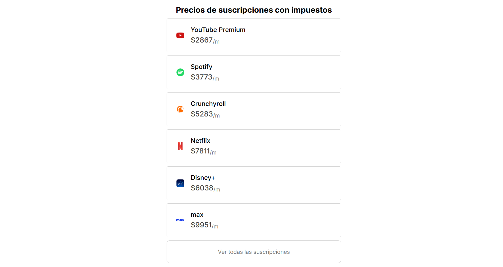 Subscription prices