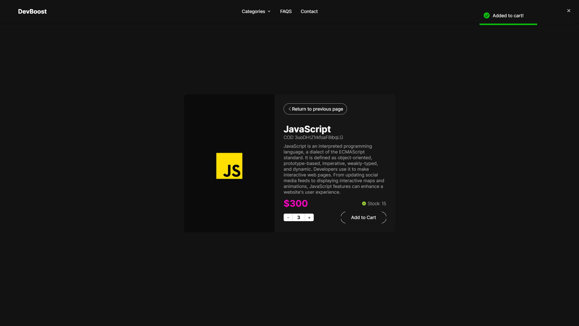 Pricing section view