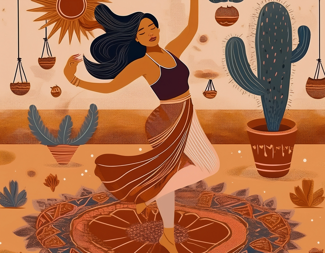 Woman dancing freely in desert landscape